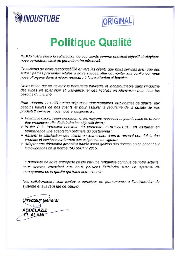 Normes Qualite Industube